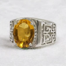 Citrine Oval Cut Gemstone With 925 Sterling Silver Ring For Men's #887