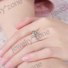 Sterling Silver 4mm Round Genuine Peridot Antique Engagement Gemstone Ring Gift