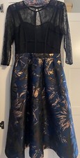 Next. Size 8 dress. Fitted lace black bodice with fuller blue/gold skirt. New. 