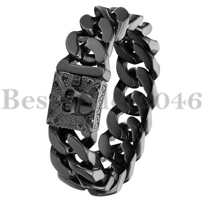 Stainless Steel Cuban Chain Bracelet Men's Heavy 316L Stainless Steel Curb Chain Bracelet – Silver Or Black, 7-11 Inch, Chunky Cuban Link Style Silver Chain Bracelet Men - Foto 9