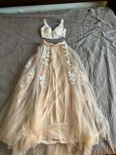 Sparkle 2 Piece Prom Homecoming Formal Gown Dress Brown Tan Cream Floral Lace 6