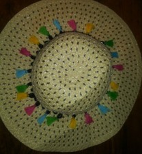New nwt GB Girls multicolor tassels straw summer sun hat floppy beach chic