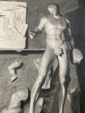 ARTE-ARTISTICO NUDO MASCHILE-ATLETA-ANTICO DISEGNO-MODELLO DI SCULTURA-BOFFI-'21