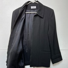 VTG 90s Alfred Dunner Black Wool Jacket 14 Made in USA Minimalist Zip Blazer