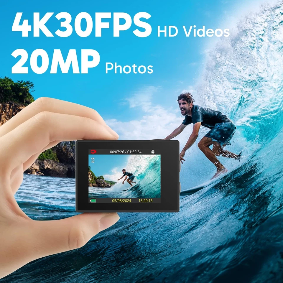 AKASO EK7000 4K30FPS 20MP WiFi Action Camera with EIS Ultra HD 131FT Waterpro... - Image 2 of 4