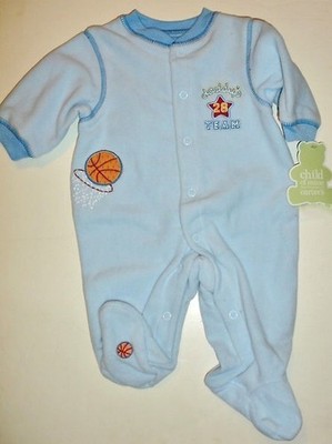CARTERS Child of Mine fleece sleeper light blue BASKETBALL motif size NEWBORN+