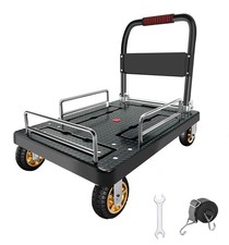 Heavy Duty Folding Platform Cart 1300 lb, 36 x 24 in Deck, 3-Sided Fence, Brakes