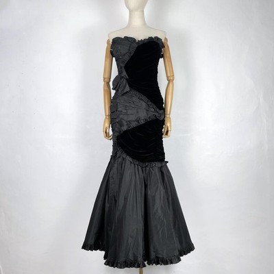 RARE Vintage Belville Sassoon Black Evening Gown, Size 8/10, Strapless Dress