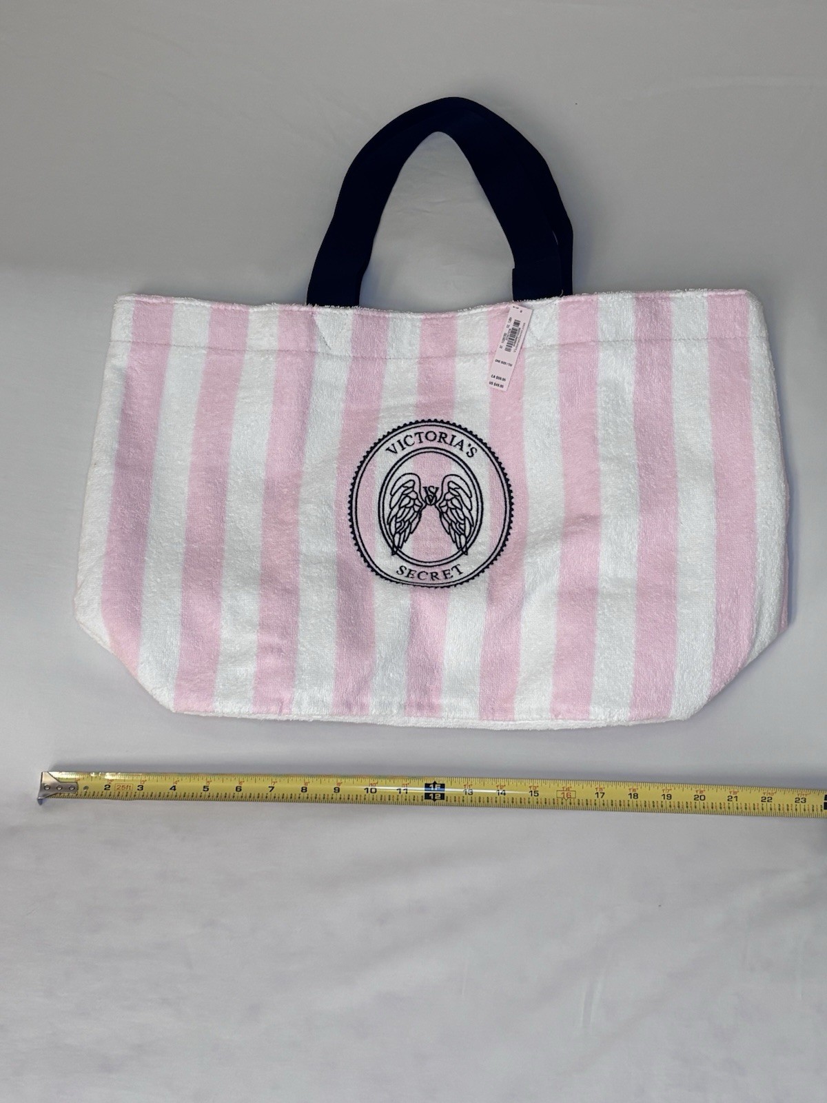 Victoria's Secret Pink/White Striped Large Tote Snap, Lined Pockets, Black