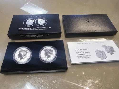2023-S Morgan and Peace Silver Dollar Reverse Proof Set with Box and COA