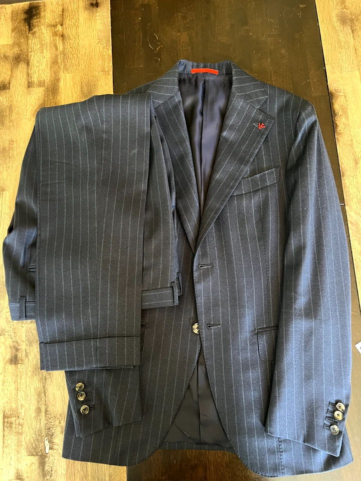 Traje Isaia 2 piezas a rayas azul marino: 48R IT o 38R EE. UU. Foto 3 de 4