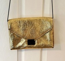 Loeffler Randall Metallic Gold Clutch Crossbody Shoulder Bag W/black Chain Chic