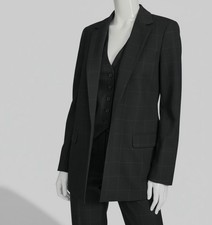 Calvin Klein Women's Black Windowpane-Print Open-Front Blazer Jacket Size 8