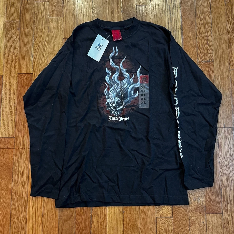 Vintage 2000s JNCO Jeans Shirt Sz XL Youth Made in USA Flaming Skull Graphic Y2K - Image 2 of 4