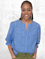 Womens WYSE Cotton Lace Trim Klara Blouse Chambray Embroidery RRP £165