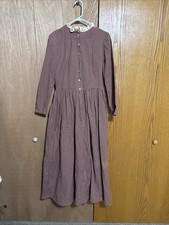 Vtg Handmade Prairie Dress High Collar Cottagecore Dark Red And Moss Checkered