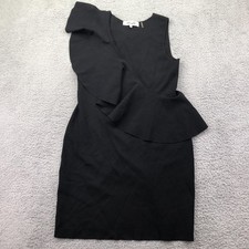 Diane Von Furstenberg Dress Womens Large Black Asymmetric Ruffle Sheath V-Neck