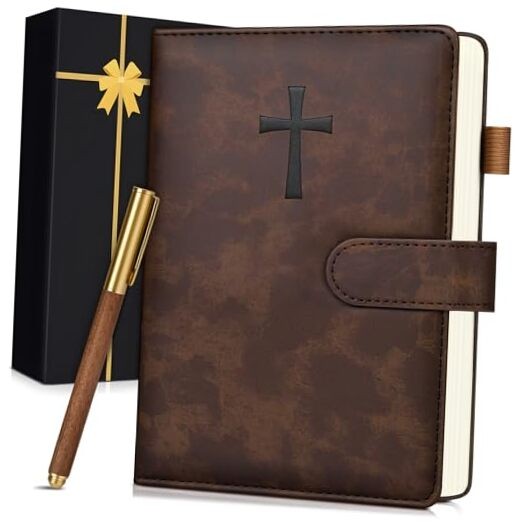 Leather christian bible journal for men, prayer journal for scripture brown