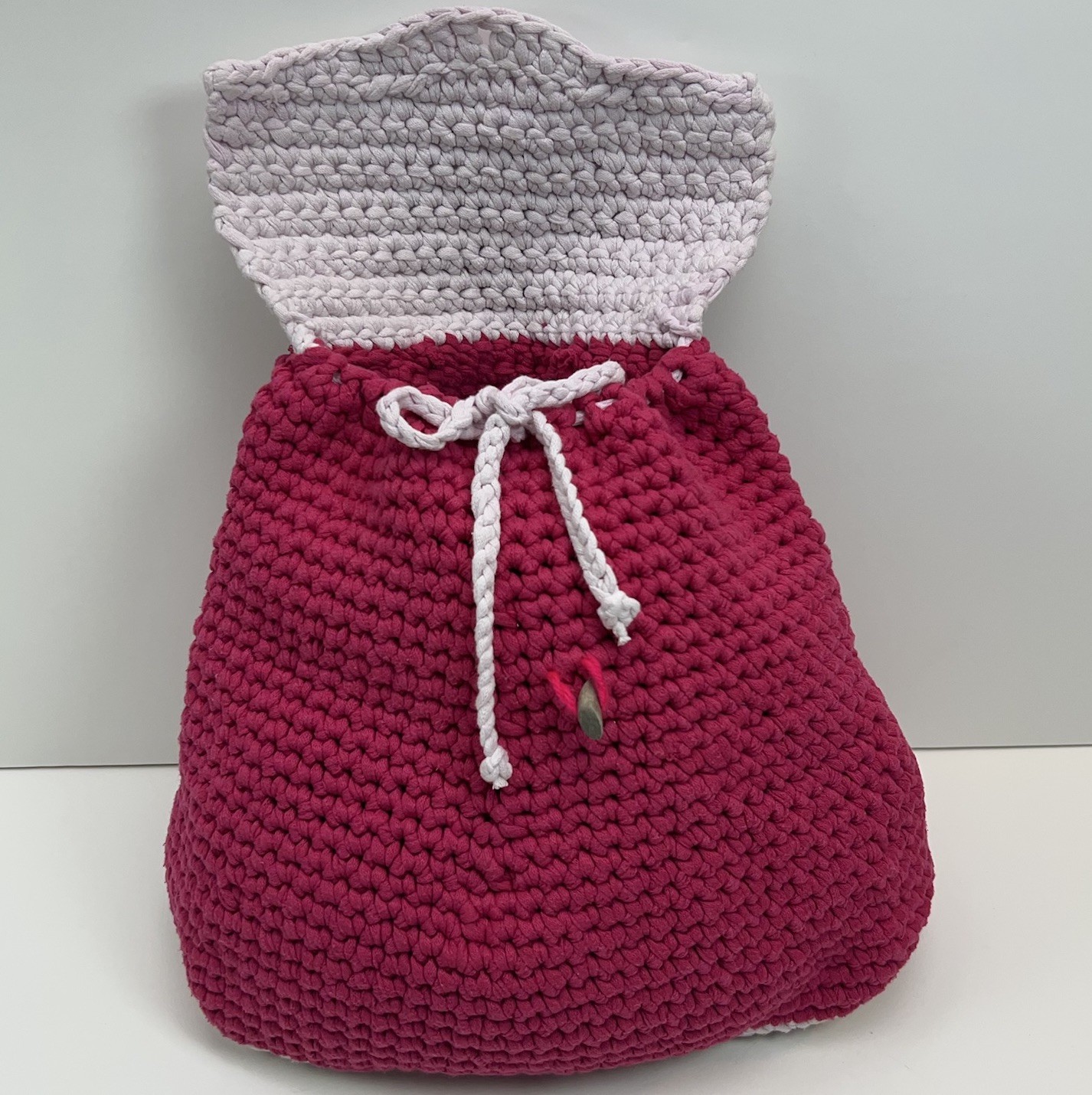 HANDMADE Crochet Drawstring Backpack Flap Button … - image 16