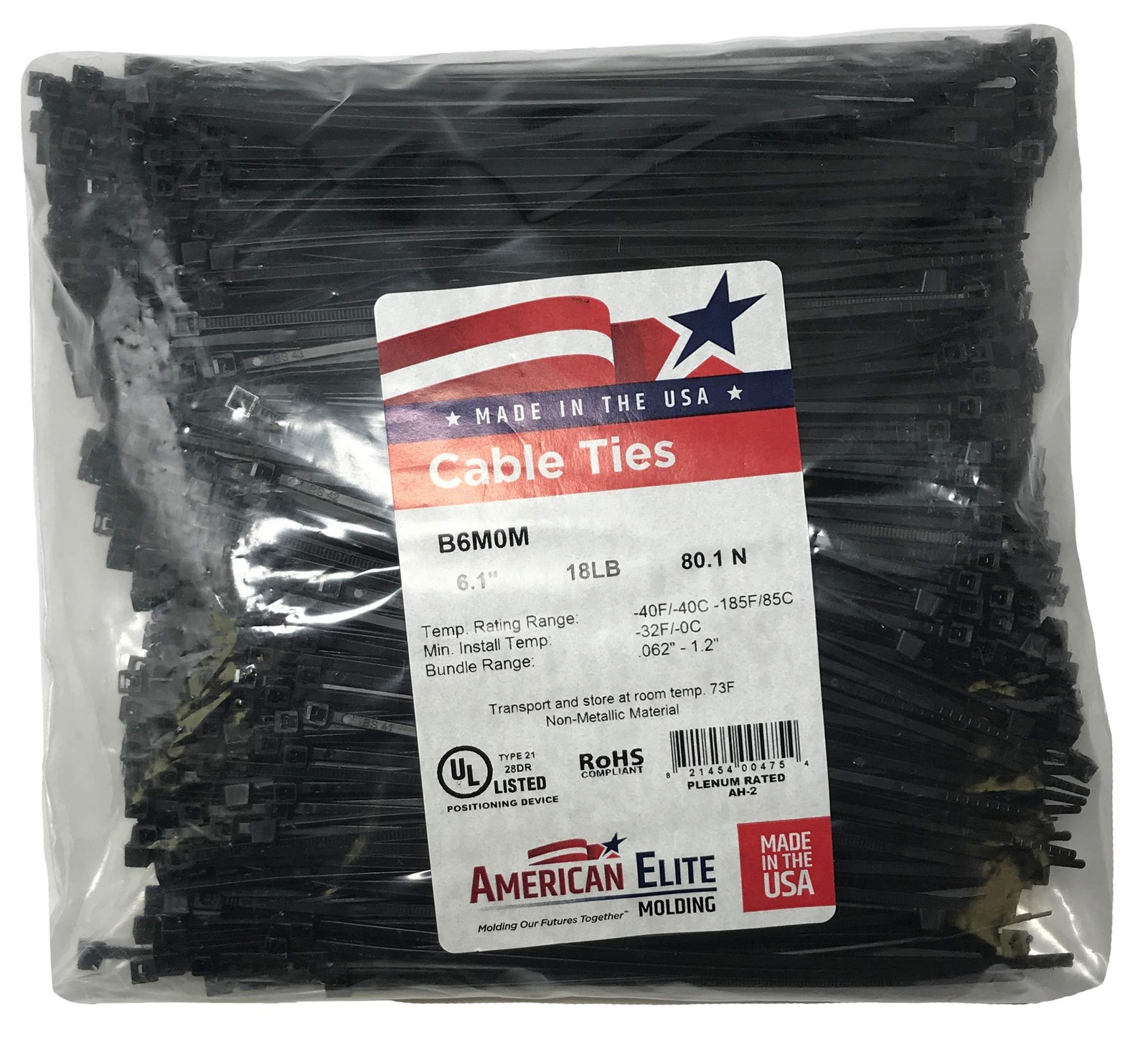 Standard Black 6-Inch Cable Zip Ties 18lb Tensile Strength UV Resistant