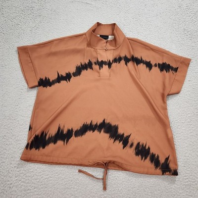 NU Denmark  Shirt Womens Medium Brown Short Sleeve Rigmor Top Italy Made Read