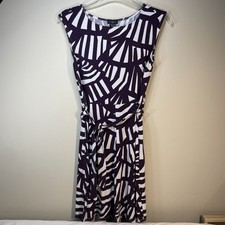 Ann Taylor Purple Geometric Belted A-line Knee Length Dress Size Petite XS