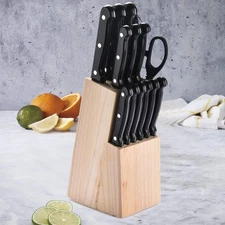 14-Piece High Carbon Stainless Steel Kitchen Knife Set with Sharpener and Block