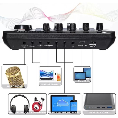 1set F998 Sound Card Multi-function Audio Mixer For Live Steaming For Podcasts - Picture 17 of 19