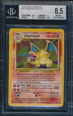 BGS 8.5 CHARIZARD 1999 Pokemon Base Unlimited #4/102 Holo Non
