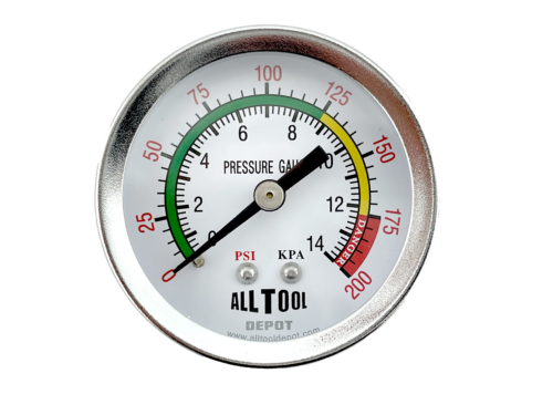 Air Pressure Gauge 2" Dial Center Back Mount 1/4"NPT - 0 to 200PSI Color Coded - Picture 1 of 4