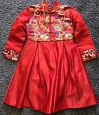 Princess Children Lined Red Chinese Style Flower Long Sleeve Girl Dress 16/150