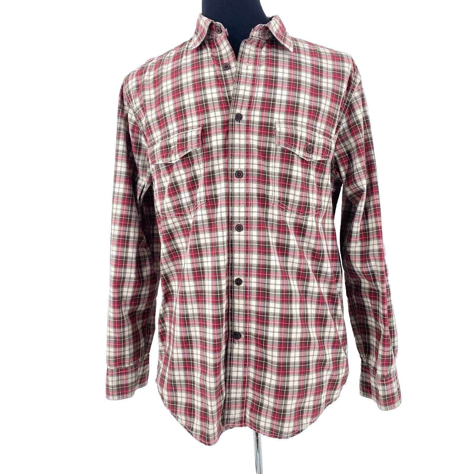 Outdoor Life Mens Red Tan Plaid Checked Hiking Trail Lumberjack Shirt Medium EUC