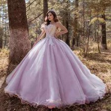 Light Purple Quinceanera Dresses Ball Gown Sleeveless Applique Crystal Sweet 16