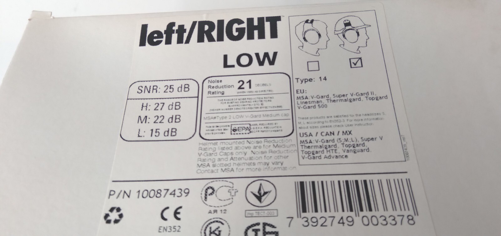 MSA 10087439 Hard Hat Mounted Safety Ear Muffs 25 Db Left/Right White-New Open