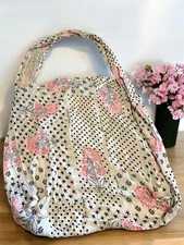 Free People Bag Lightweight Cloth Linen Reusable Grocery Shopping Bag Tan Pink