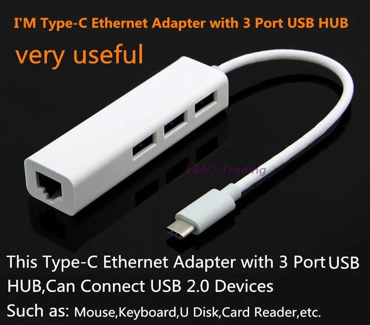 USB 3.1 Type C Hub with Ethernet Adapter for MacBook & Laptops  