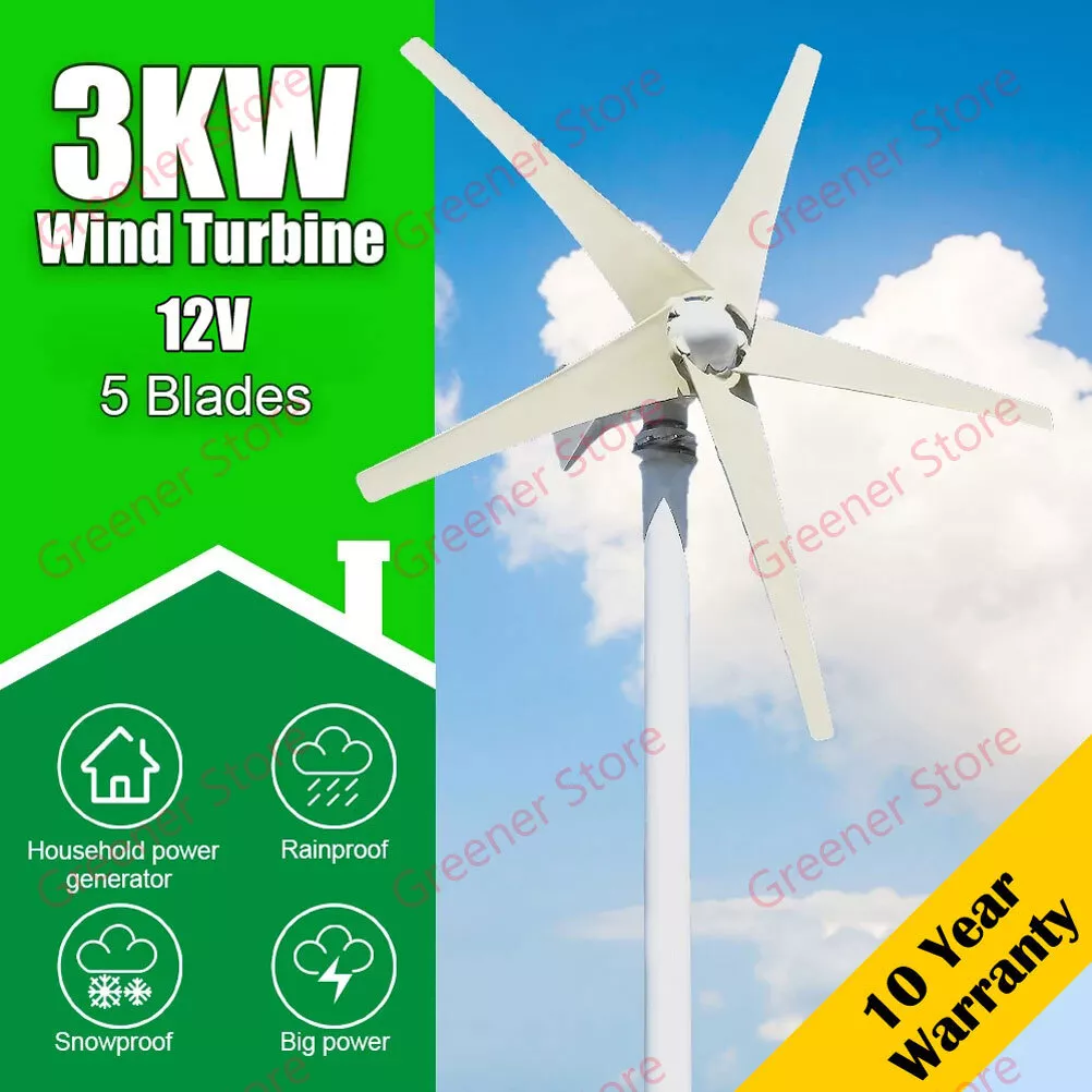 3000W 12V DC Wind Turbine Generator Home Power Kit Charge Controller 5  Blades