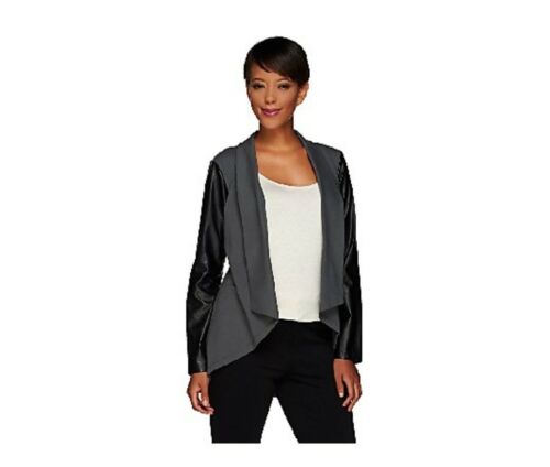 NWT WOMEN WITH CONTROL $57 Knit Jacket with Faux Leather Sleeves 
