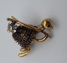 Fashionable Cute Turtle Brooch Rhinestones Golden Toned Clothing Lapel Pin