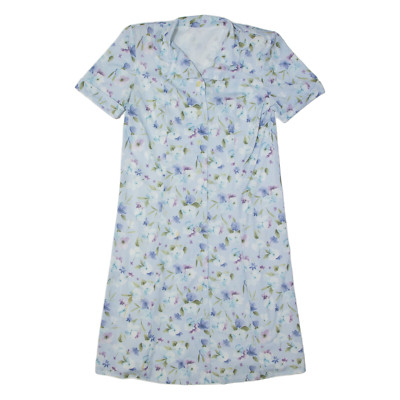 Damen Tee Kleid Blau Blumen Kurzarm Midi M