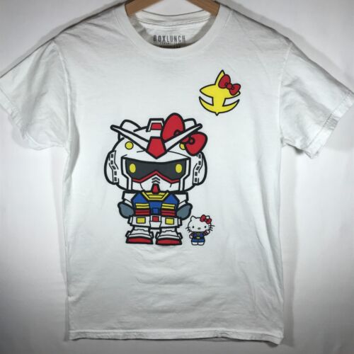 BoxLunch Adult Unisex Small White Short Sleeve Shirt Gundam* Hello Kitty - Afbeelding 1 van 4