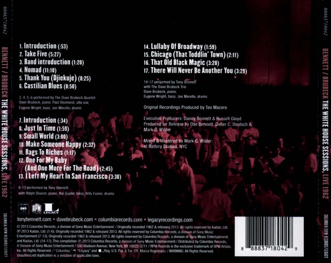 TONY BENNETT/DAVE BRUBECK WHITE HOUSE SESSIONS: LIVE 1962 NEW CD
