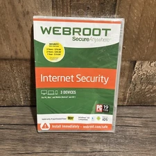 Webroot Secure Anywhere Internet Security 3 Device Software CD Windows IOS Mac