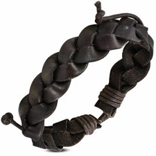 Adjustable Dark Brown Leather Bracelet Wrap Cord