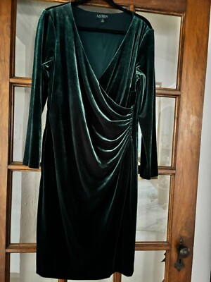 Emerald Green, Velvet Ralph Lauren Stretch Surplice Size 14