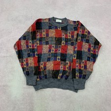 Vintage abstract knitted jumper Patterned Grandad knit sweater Men's XL