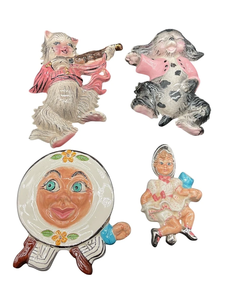 Vtg Hand-Painted Hey Diddle Diddle Wall Plaque Chalkware Nursery Rhymes Lot of 4 - Image 2 of 4