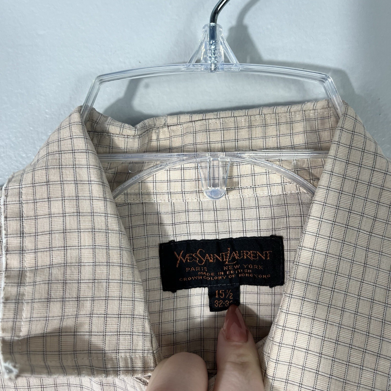 SAINT LAURENT Camicia YSL Yves St Laurent beige neutra leggera con bottoni e colletto 15 5