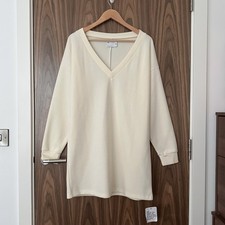 ASOS Cream Soft Knit Slouchy V Neck Long Sleeve Jumper Mini Dress UK 12 NEW