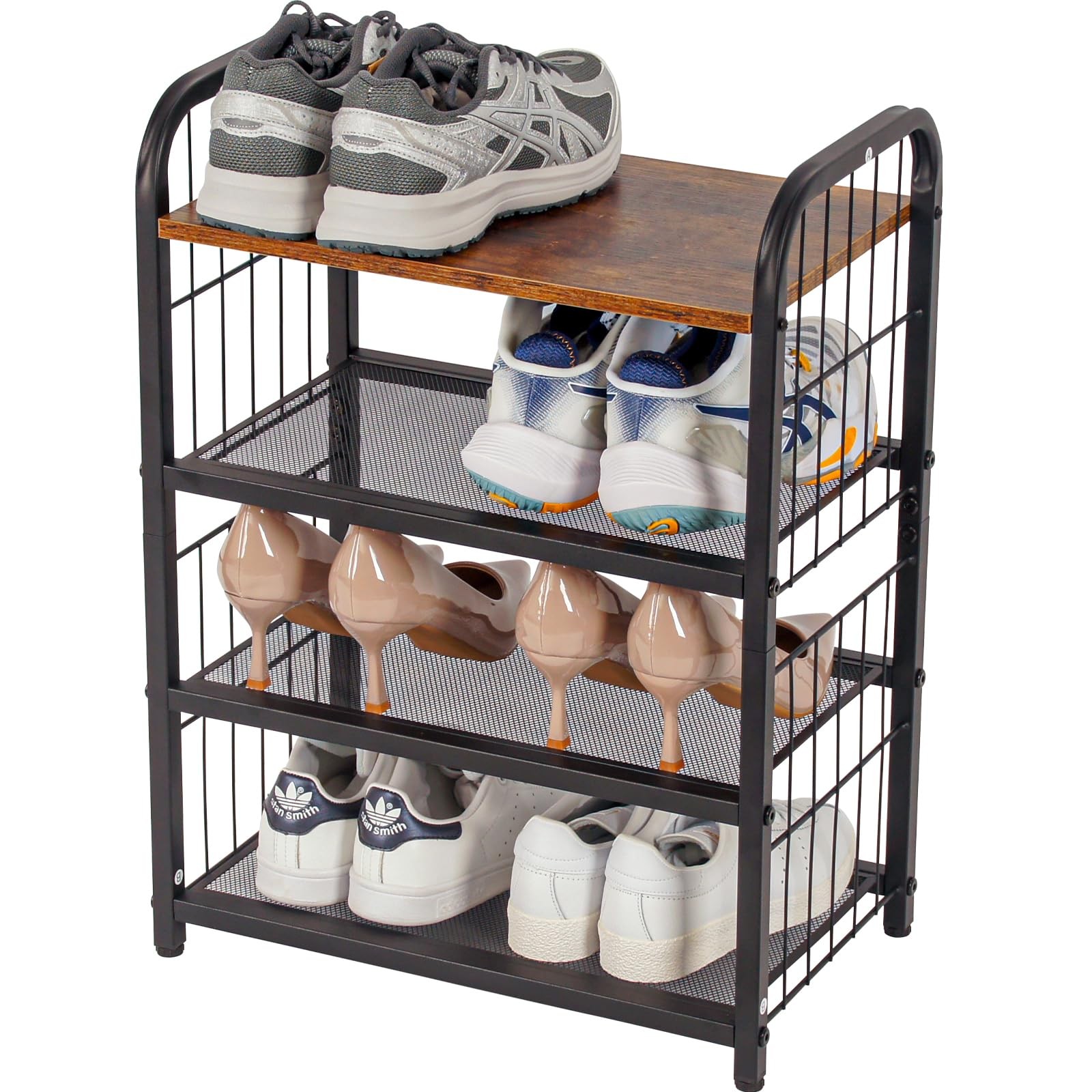 4-Tier Heavy-Duty Metal Mesh Shoe Rack with Guardrails-image